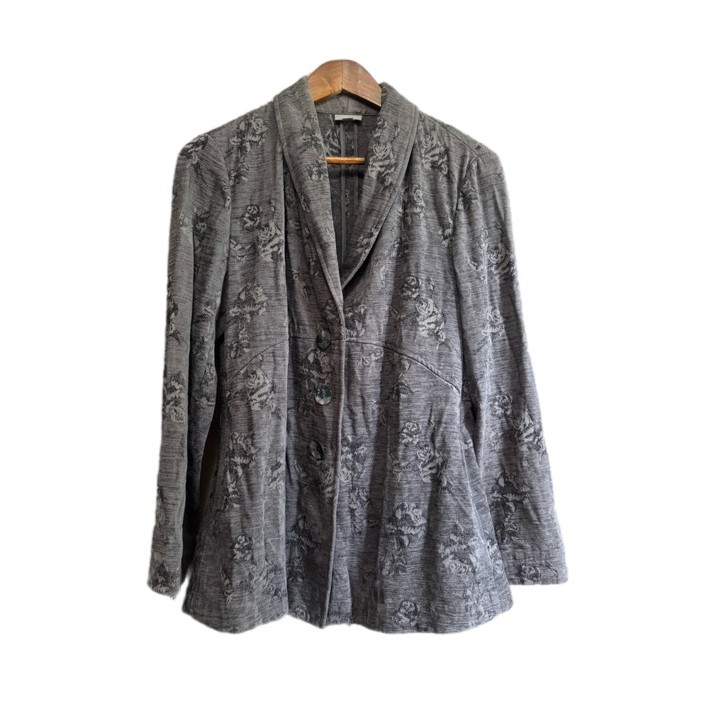 J. Jill Blazer Womens Small Gray Excellent Floral Jacquard Knit Shawl Collar